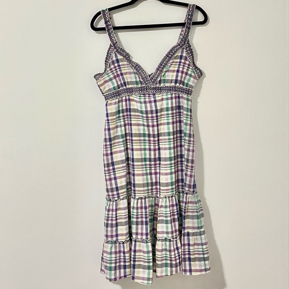 Aritzia | Talula Plaid Ruffle Cotton Midi Dress Sleeveless Small - Picture 2 of 7
